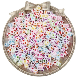 White 5mm acrylic alphabet cube beads with colorful letters for DIY jewelry making