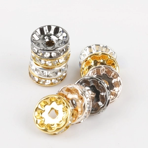 Flache runde Zwischenperlen mit Kristallen in Gold, Silber und Bronze für DIY-Schmuck