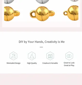 Close-up of polished golden magnetic clasps with round finish for DIY jewelry making