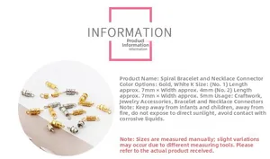 Detailed technical chart for spiral jewelry clasps in gold and silver finishes