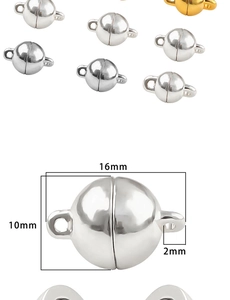 Detailed macro view showing 10mm round magnetic jewelry clasps in gold and silver finish