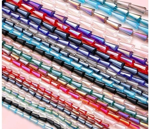 Macro detail of colorful faceted crystal pagoda beads with aurora borealis coating