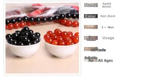 Detailed view of red and black agate loose beads in a white bowl for DIY jewelry making
