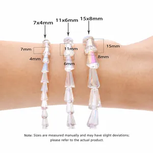 Colorful glass crystal pagoda beads in three sizes shown on wrist for jewelry DIY