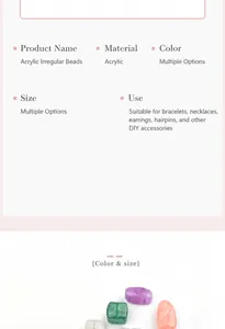 Detailed specs of colorful acrylic irregular beads for DIY bracelets and jewelry making