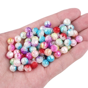 8mm colorful gradient rose flower beads with pearl finish for DIY jewelry making