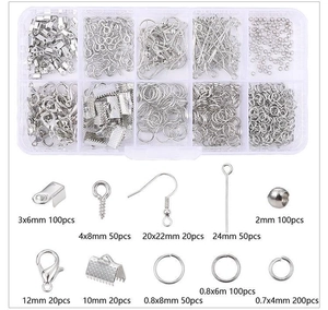 Detailed chart showing 10 styles of silver jewelry making findings with sizes and quantities