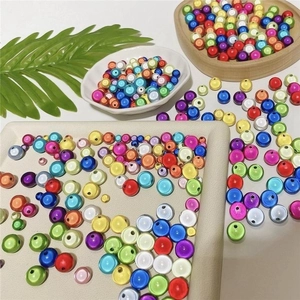 Colorful laser acrylic round beads for DIY jewelry making with pearlescent finish