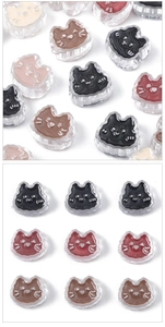Macro view of colorful cat-shaped acrylic beads with transparent finish for DIY crafts
