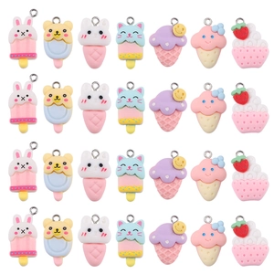 Cartoon Resin Dessert Animal Charms Pendants For DIY Jewelry Making Necklace Bracelet Earrings Accessories Macaron Color Rabbit Cat Ice Cream Cake Handcrafted Craft Findings