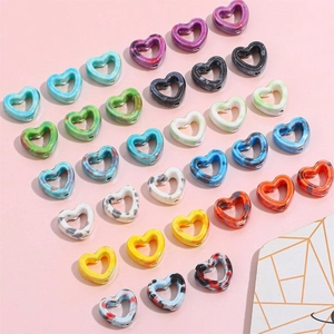 Polished macaron color ceramic heart beads with ink pattern for DIY jewelry making