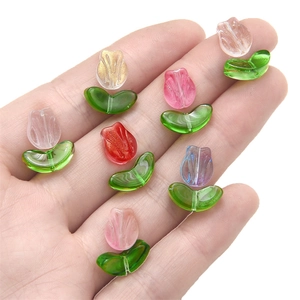 Handheld glass tulip flower beads in vibrant colors for DIY jewelry and bracelets
