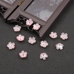 Pink translucent cherry blossom beads with center holes for DIY hairpins and jewelry