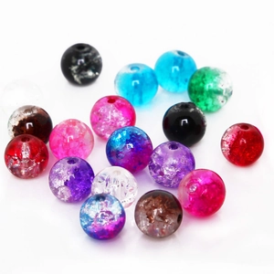 Mix of 8mm multicolored crackle glass beads with internal ice texture for DIY jewelry
