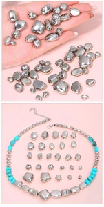Close-up of irregular silver CCB spacer beads with turquoise bead necklace detail
