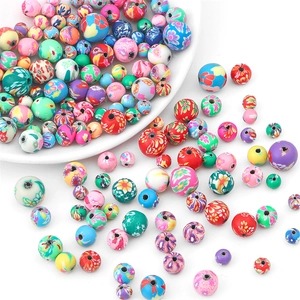 Perles colorées en pâte polymère de 6mm avec motifs floraux pour bijoux DIY et artisanat