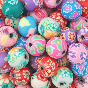 Perles colorées de 6mm en pâte polymère avec motifs floraux pour bijoux DIY