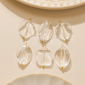 Set of 6 minimalist transparent pebble pendants with gold metal core for DIY jewelry