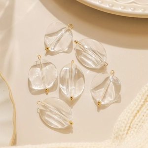 Set of 6 minimalist transparent pebble charms with gold pins for DIY jewelry making