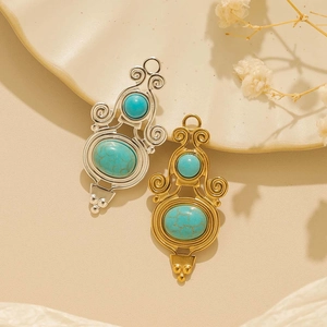 Western cowboy style bird pendant with turquoise inlay in gold and silver finish
