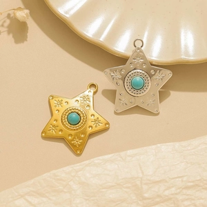 Ciondolo a stella retrò in acciaio inossidabile con turchese in oro e argento