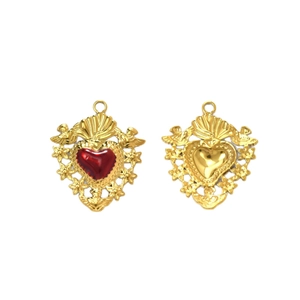 Heilig hart hangers in goud met rood emaille en duivenreliëf voor DIY sieraden