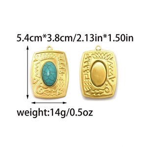 Detailed view of Navajo style rectangular metal pendant set with turquoise stone inlay