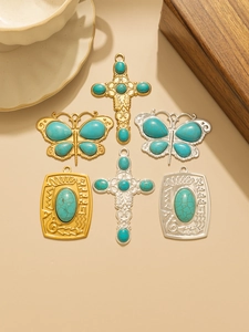 Bohemian style cross and butterfly turquoise pendants in gold and silver finish
