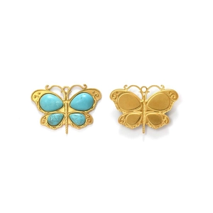 Vintage Navajo style butterfly pendant set with turquoise inlay in a gold finish