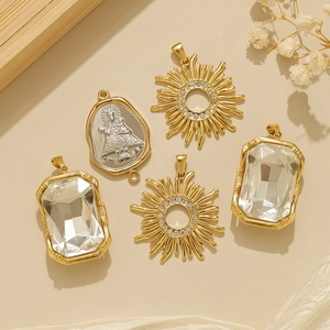 Ciondolo Quadrato a Forma di Girasole in Acciaio Inossidabile per Collana Fai-da-te Catenina Maglione Vintage Strass Gioielli