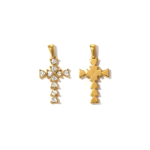 Golden heart-cut zircon cross charms set showing both front and back polished surfaces