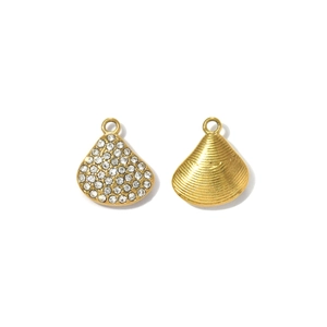 18K gold plated ocean series shell charms with rhinestones and textured metal for DIY jewelry