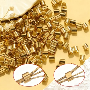 18K Verguld Roestvrij Staal Knijpkraal Cilindrische Buis Voor DIY Sieraden Maken Ketting Armband Accessoires