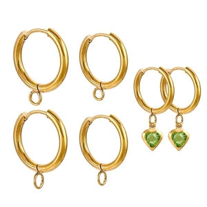 Stainless Steel Hoop Earring Components With Hanging Loop Round 18K Gold Plated Findings For DIY Jewelry Making