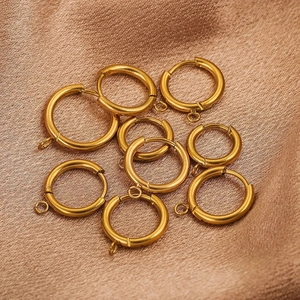 Detailed view of gold plated round leverback earring hoops with loops for DIY jewelry making