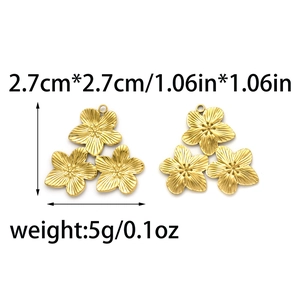 Golden 304 stainless steel triple flower pendant with detailed radial texture and sizing
