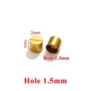 Macro shot of 2mm gold stainless steel cord end caps with 1.5mm hole dimensions