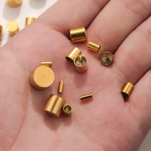 Golden stainless steel cylinder cord end caps for DIY jewelry making in various sizes
