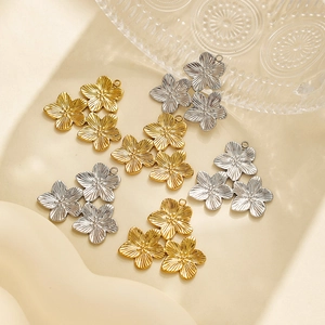 304 Stainless Steel Triple Flower Cluster Pendant For DIY Jewelry Making Sweet Fashion Gold Silver Plated Floral Accessory