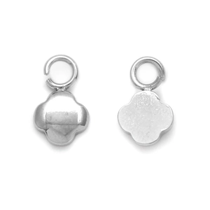 Polished 304 stainless steel four-leaf clover charms with rings for DIY jewelry making