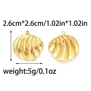 Pendentifs en acier inoxydable 304 dorés en forme de coquille avec dimensions et poids
