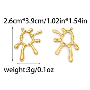 Irregular sun pendant necklace in gold stainless steel with dimensional measurements