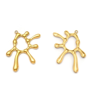Polished gold 304 stainless steel irregular sun pendant earrings with liquid metal design