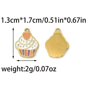 304 stainless steel cupcake pendant charm with colorful enamel icing and gold plating