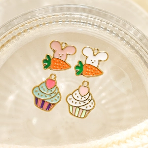 304 Stainless Steel Cute Mouse Carrot Cupcake Enamel Pendants For Kids DIY Jewelry Making Cartoon Charms Accessory