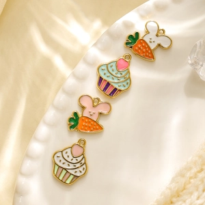 Cute enamel cupcake and rabbit charms in 304 stainless steel with colorful oil drip detail