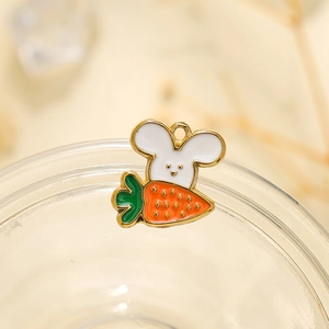 Macro shot of a 304 stainless steel rabbit hugging a carrot enamel pendant detail