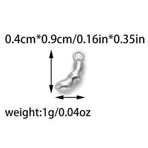 Macro view of a 304 stainless steel bean pendant showing size 0.4cm by 0.9cm