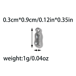 Detailed view of 304 stainless steel peanut pendant with 0.3x0.9cm size and 1g weight