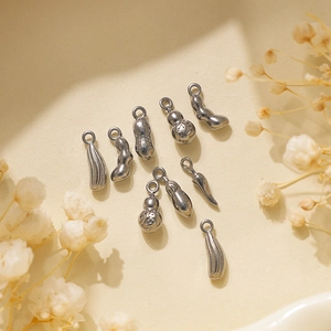 Polished 304 stainless steel vegetable pendants including peanut chili and gourd for DIY jewelry